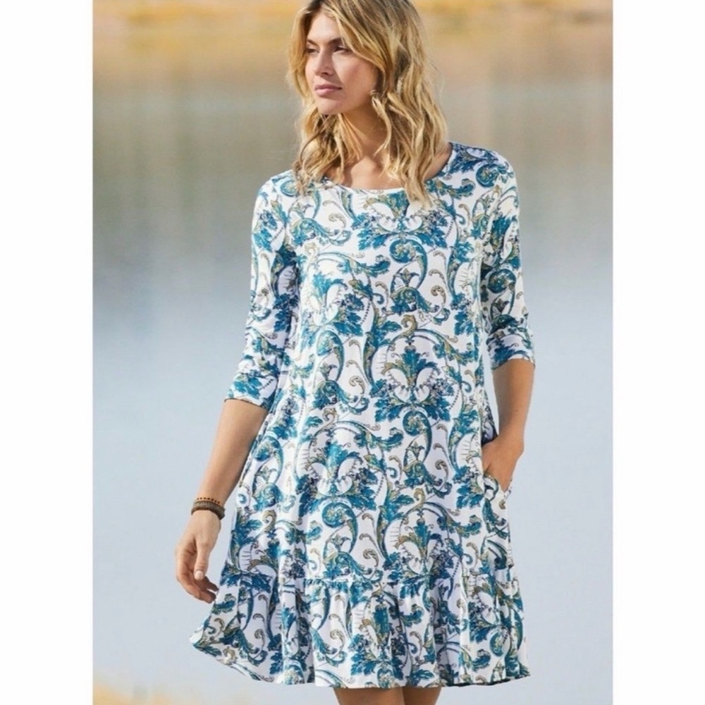 Peruvian Connection Acanthe Paisley Floral Pima Cotton T-Shirt Mini Dress Sz M